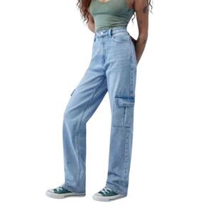 PacSun Women's Light Indigo Blue Wash Poly/Spandex Boyfriend Cut 90's Cargo High